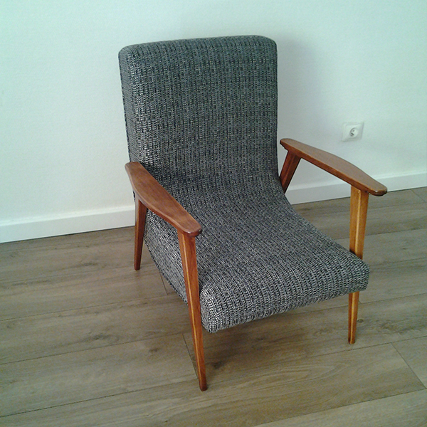 Fauteuil vintage scandinave Boomerang rdition des annes 50