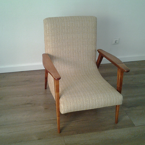 Fauteuil vintage scandinave Boomerang rdition des annes 50